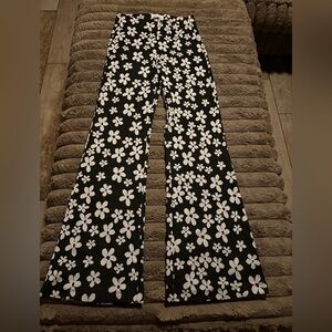 Urban Outfitters Black and White Floral Flare Pants